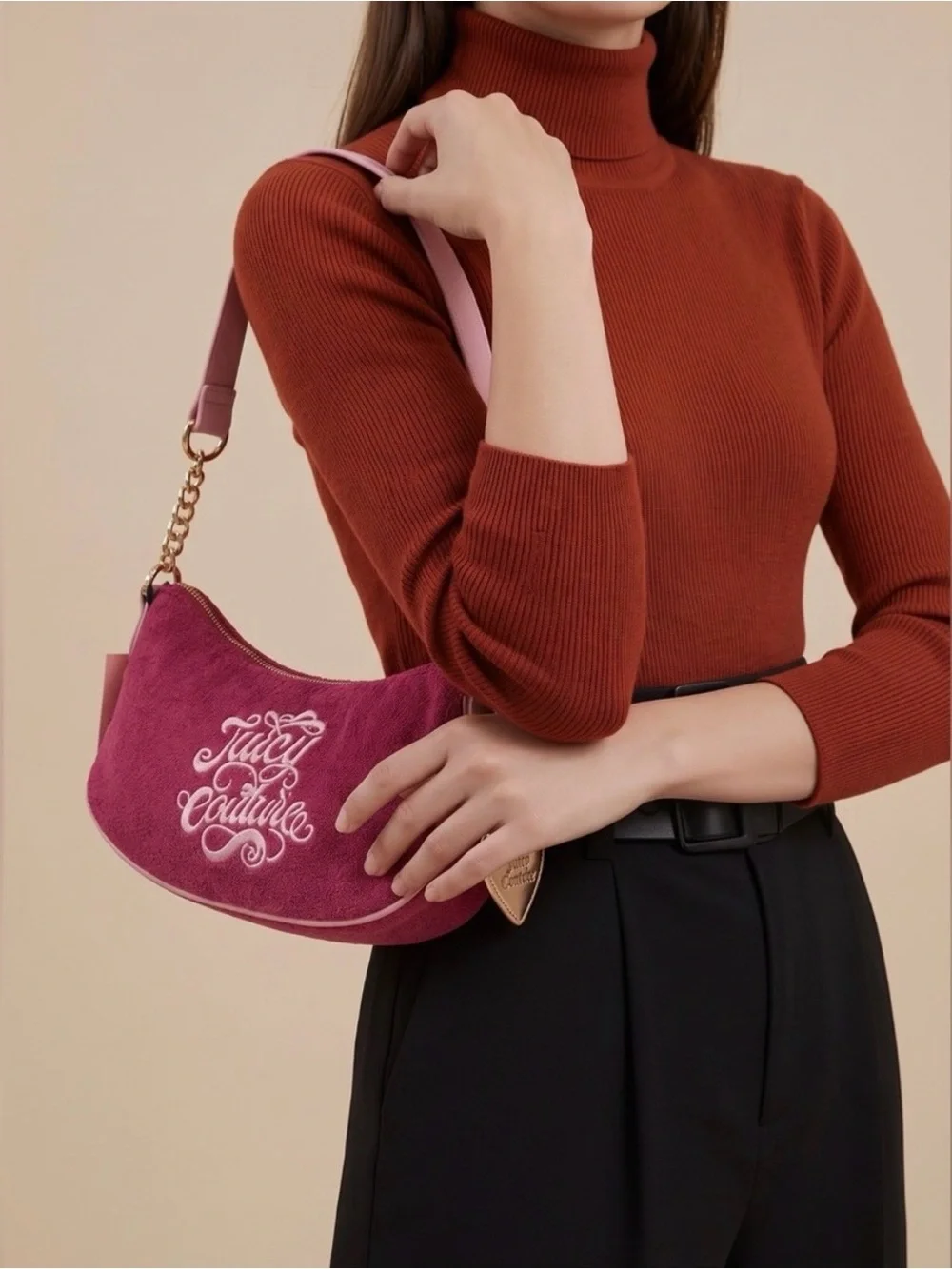 Juicy Couture Fuchsia Suede Shoulder Bag with Gold Chain NWT